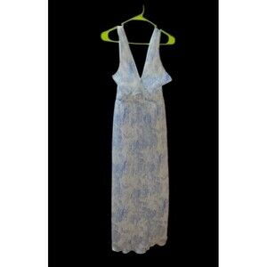 TCEC Pleated Halter Maxi Dress Blue Floral White Dress Size Medium